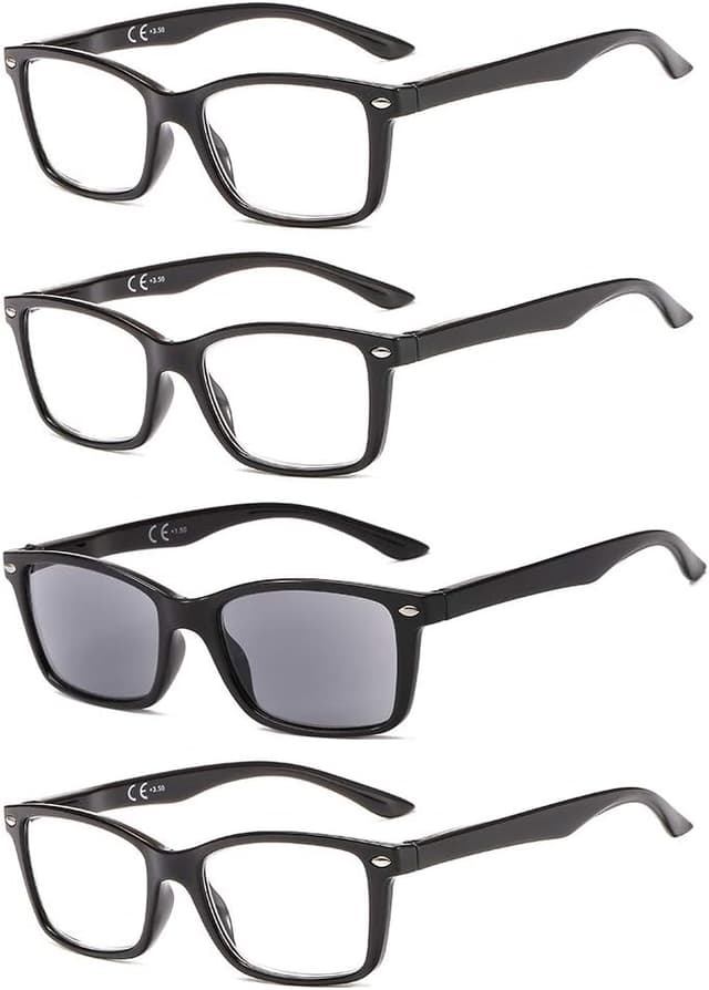Detalle de Suertree Lesebrille Set (4 Stück) mit Federn-Scharnier – Lesehilfe für Damen & Herren, BM151TY 2.5x