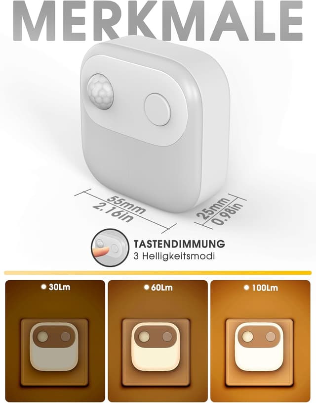 Detalle 2 de Emeritpro Nachtlicht-Steckdose mit Bewegungsmelder und Dämmerungssensor (Bernstein, 2er-Set)