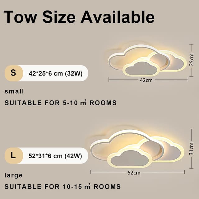 Detalle 2 de YLFXL LED-Deckenleuchte fürs Kinderzimmer mit Fernbedienung (Wolken-Design), 42 cm, dimmbar