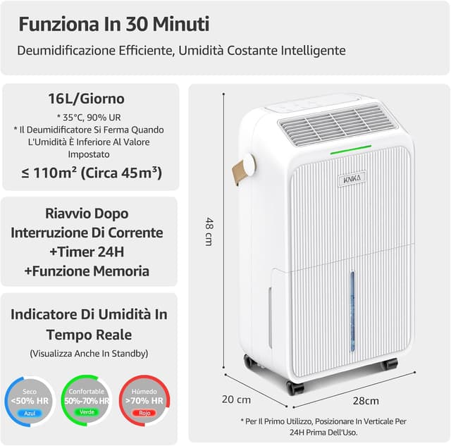 Detalle de KNKA Deumidificatore 16L/24h per casa