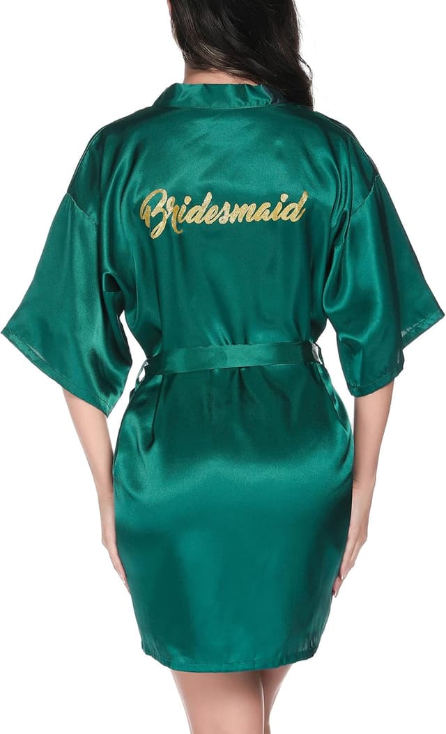 Thumbnail 6 de Vlazom Peignoir satin femme à col en V avec ceinture (kimono / robe de chambre)