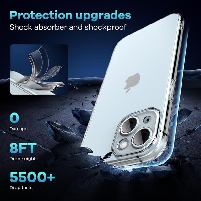 Detalle de Caslord Ultra Thin TPU Clear Case for iPhone 14 (Transparent, Shockproof)