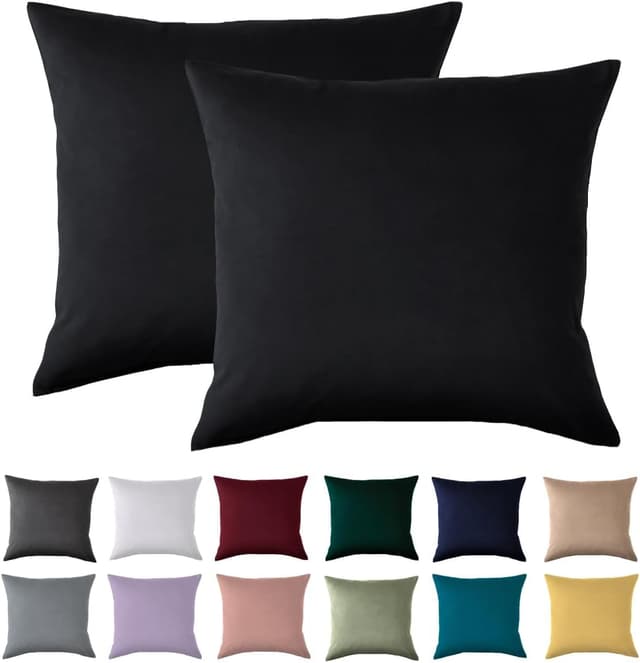 Detalle de Kissenbezug 40x40 2er Set Kopfkissenbezug (Schwarz) aus 100% Mikrofaser, bügelfrei & knitterfrei mit Reißverschluss