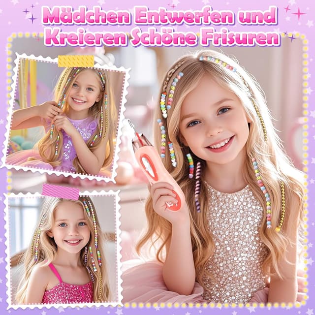 Detalle 2 de Geschenk Mädchen 6–10 Jahre: DIY Haarflechtset mit Haarperlen & Flechthilfe