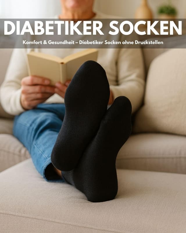 Detalle de sockenkauf24 Diabetikersocken ohne Gummi & ohne Naht – 97% Baumwolle, Komfortbund (6 Paar)