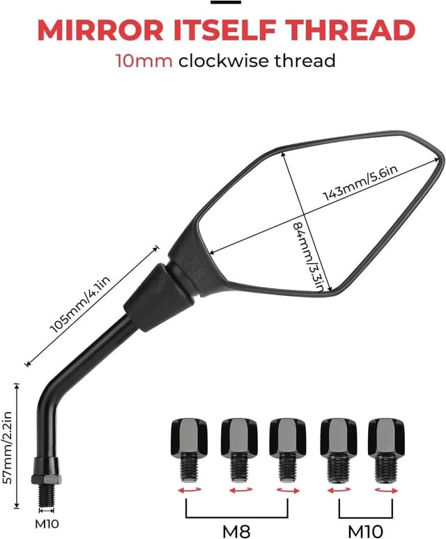 Detalle 1 de KEMIMOTO motorbike mirror set with E mark, universal 7/8 inch fit (2 pack)