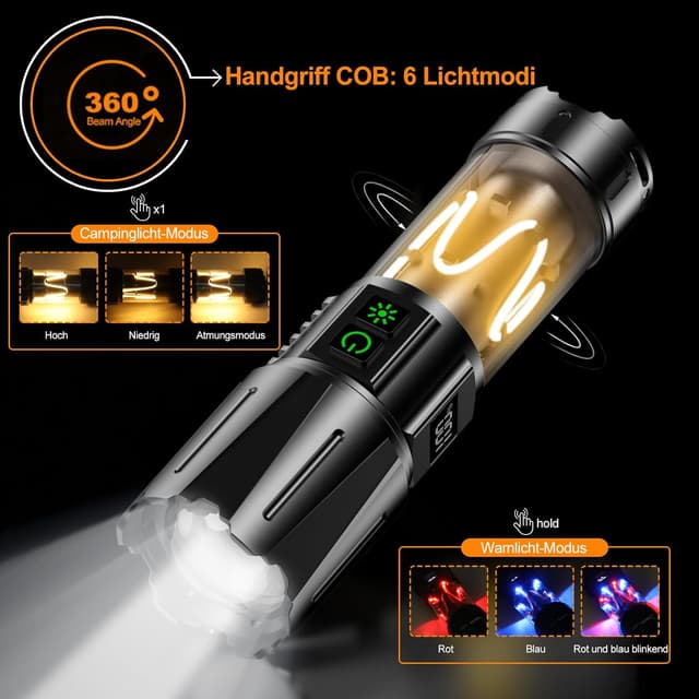 Detalle 2 de Relybo Linterna Led de Alta Potencia Recargable 🔦 1,000,000 Lumen