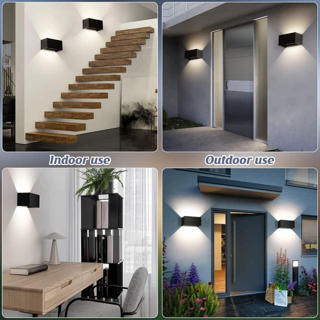 Detalle de Set da 2 applique da parete 24W IP65 4000K bianco naturale, design moderno nero (angolo fascio regolabile)