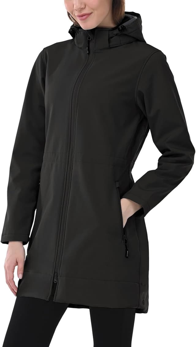 Detalle 2 de Outdoor Ventures Damen Softshell-Langjacke mit Kapuze, fleecegefüttert und winddicht – wasserdichte Windjacke