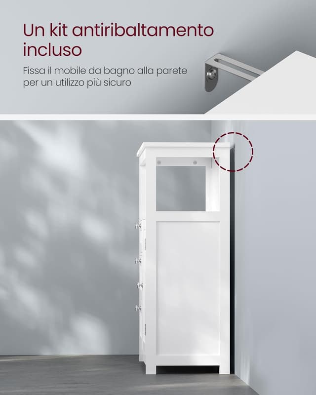 Thumbnail 6 de VASAGLE Mobile da Bagno BBC542P31V1 con 3 cassetti e ripiani regolabili, 30 x 60 x 80 cm