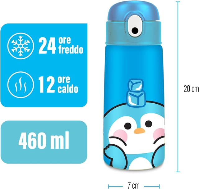 Detalle 2 de Cartomania Borraccia termica Chill & Refill da 460 ml con cannuccia, tema pinguino