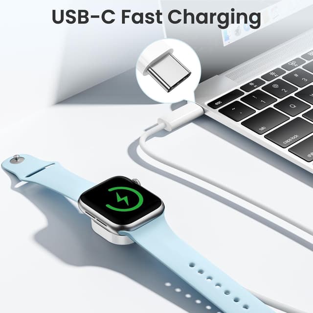 Detalle de 2026 Upgraded Version USB-C Magnetic Wireless Fast Charger Cable (1m) for Apple Watch – MFi Certified
