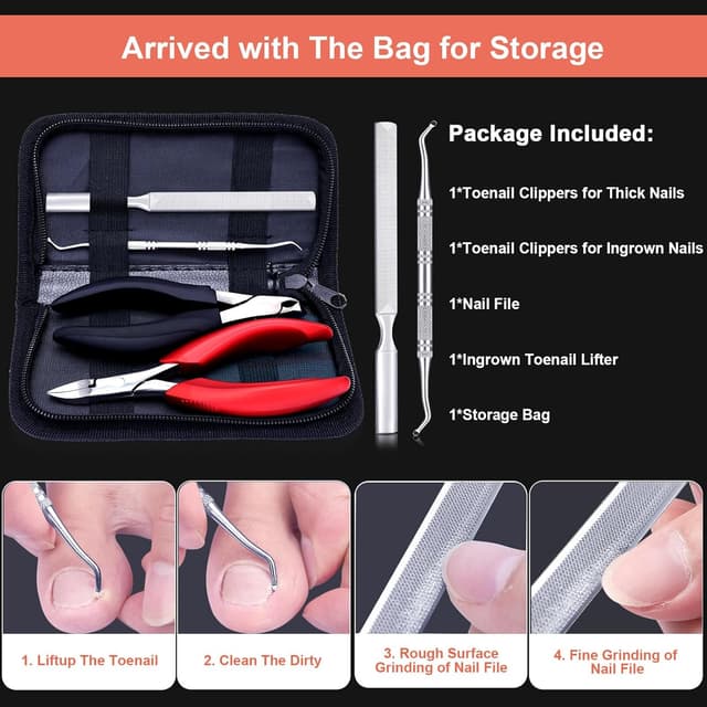 Detalle 2 de Orelex Professional Toenail Clippers for Thick & Ingrown Toenails – stainless steel set with ergonomic handles & travel pouch