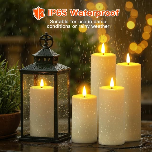 Detalle 2 de Set Ketom 8 candele LED Fiamma Oscillante con telecomando e timer (avorio) per esterni