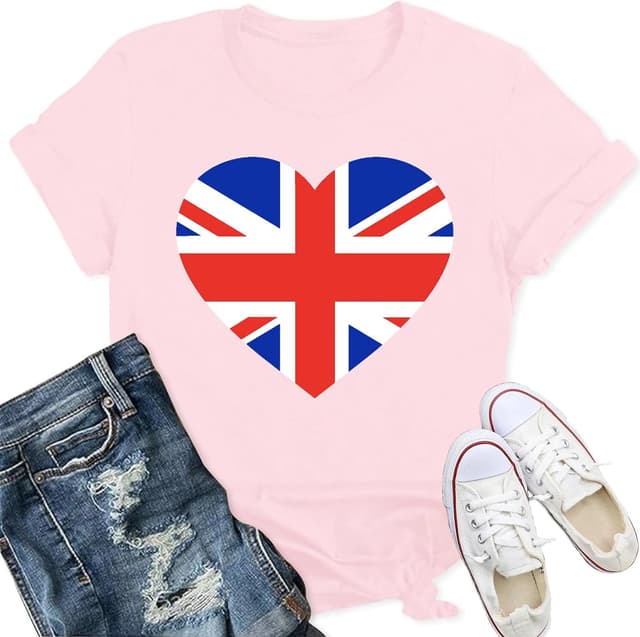 Detalle de Qskall women’s Union Jack T-shirt with heart print