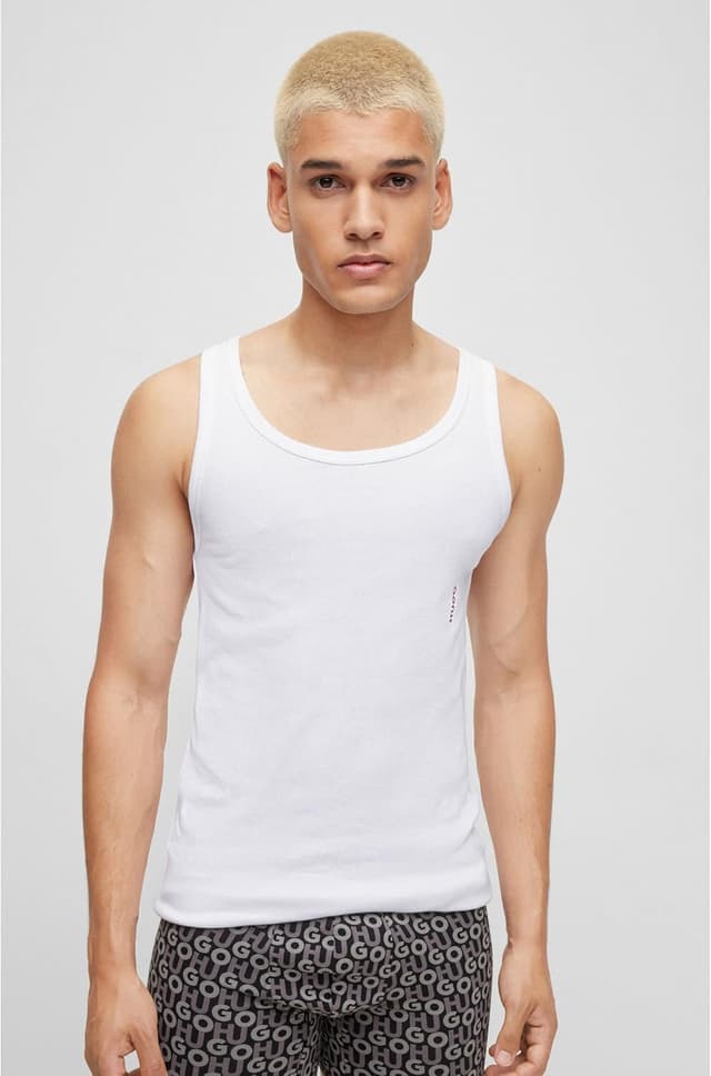 Thumbnail 6 de HUGO Men’s Tank Top Twin Pack (Two-Pack) in Stretch Cotton with Logos, White (L)