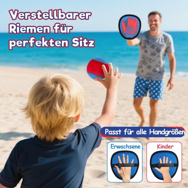 Detalle de Sunrad Klettballspiel mit 4 Fangscheiben und 4 Bällen – wasserdichtes Wurf- und Fangspiel für Kinder & Erwachsene