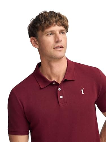Detalle de Polo Club polo hombre de manga corta en algodón piqué con 3 botones y logo bordado (rojo granate)