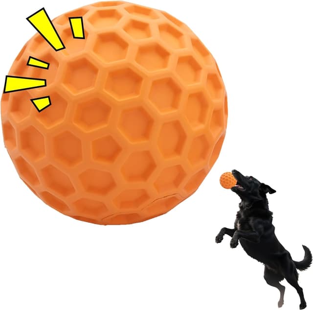 Detalle de Woeita Indestructible Squeaky Dog Ball (Orange, 80mm) – durable rubber chew and fetch toy for aggressive chewers