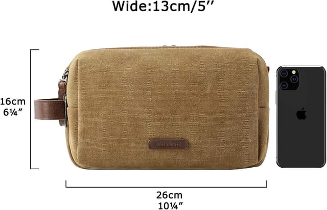Detalle de BAGSMART Herren-Kulturbeutel mit Doppelreißverschluss, 5 l – wasserdichte Reisetuchtasche in Khaki