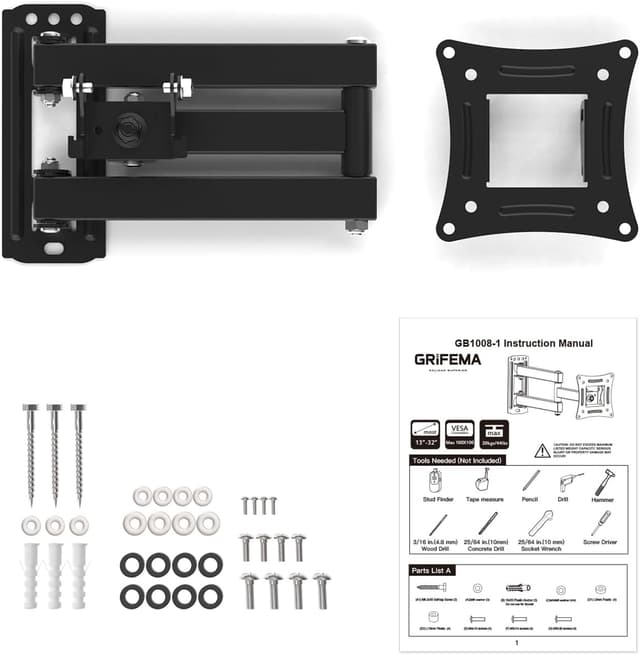 Thumbnail 6 de GRIFEMA Supporto TV da Parete GB1008-1, staffa girevole e inclinabile per TV 13–32” fino a 20 kg
