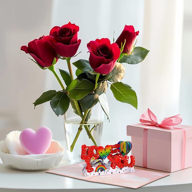 Detalle de I LOVE YOU Letters pop-up greeting card with blank note card & envelope