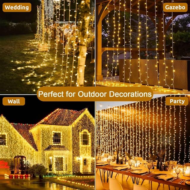 Detalle de Dekofun 2 pezzi tenda luminosa 6x3 m con 600 LED bianco caldo, timer e 8 modalità, IP65