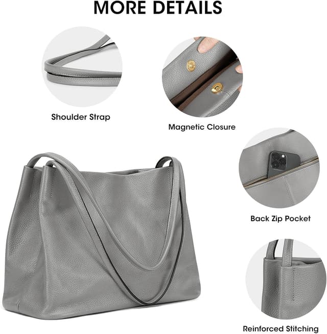 Detalle 1 de Kattee Soft Women Genuine Leather Tote Hobo Shoulder Bag with Magnetic Snap Closure (Medium)