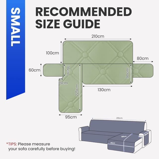 Detalle de Ystyle copridivano impermeabile angolare reversibile per 2 posti con penisola (verde menta, L 210 cm)
