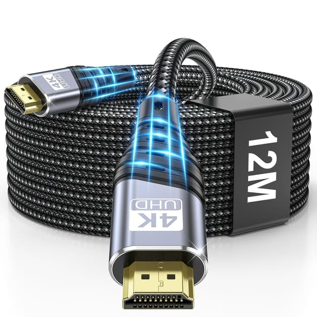 Detalle de TEFLOTY 4K HDMI-Kabel 12 m (HDMI 2.0, 18 Gbps) für 4K@60 Hz mit Ethernet/Audio-Rückkanal