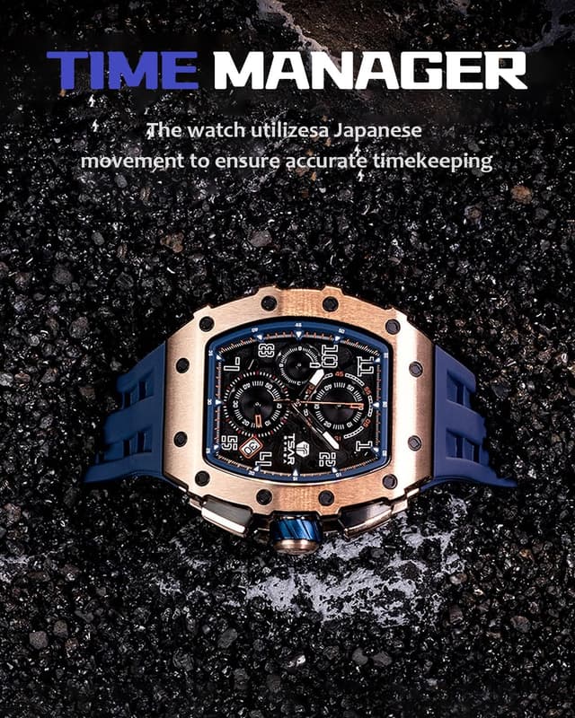 Detalle de TSAR BOMBA TB-8204 : montre de luxe pour homme étanche 50 m, verre saphir et mouvement à quartz japonais