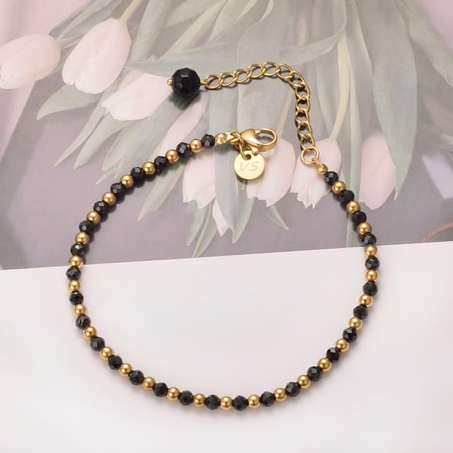 Detalle de vissen Naturstein-Armband Damen aus Edelstahl, goldfarben, verstellbar