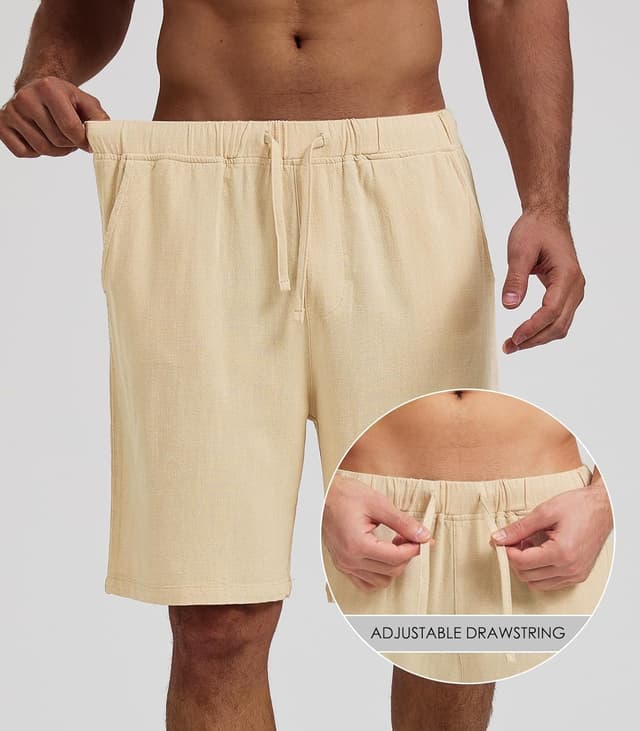 Detalle de Zetieny Herren Leinen Shorts Sommer mit Kordelzug – atmungsaktive Freizeithose mit Taschen
