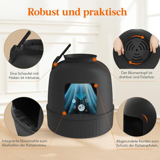 Thumbnail 6 de Lifewit Katzenklo XXL versteckt als Pflanzgefäß mit Schaufel, abnehmbarer Oberseite & Kohlefilter (48 x 50 cm), schwarz