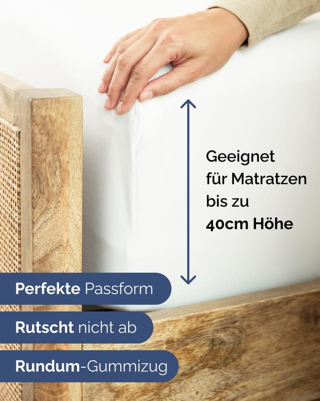 Detalle de CGK Unlimited Spannbettlaken 200x200 cm Weiß – extra tief für Matratzen & Boxspring bis 40 cm Höhe (16"), Mikrofaser, knitterarm