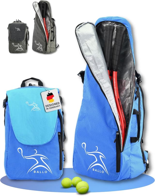 Detalle de BALLO® Tennisrucksack / Tennistasche mit Schuhfach und geschlossener Schlägerfach – für Tennis & Badminton