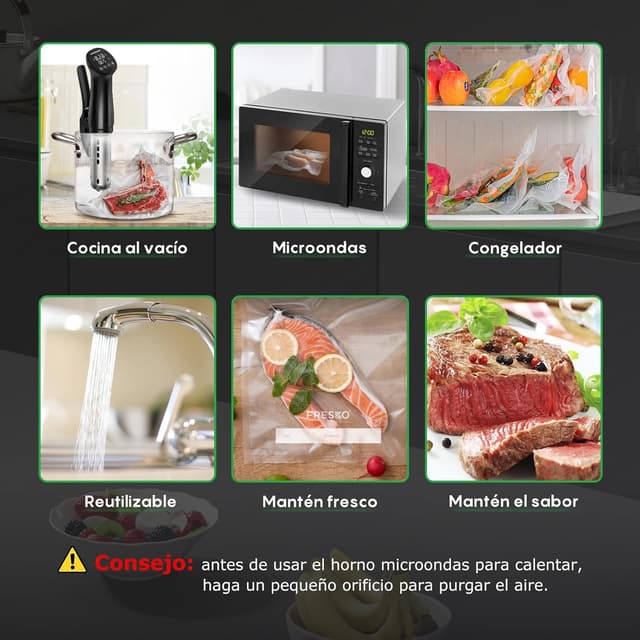 Detalle de FRESKO Sacchetti Sottovuoto Alimenti 120 pezzi 20x30 cm, senza BPA e approvati FDA