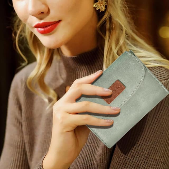 Detalle de SENDEFN Damen-Geldbörse im Kurzformat mit RFID-Blockierung, 10 Kartenfächern und Münzfach