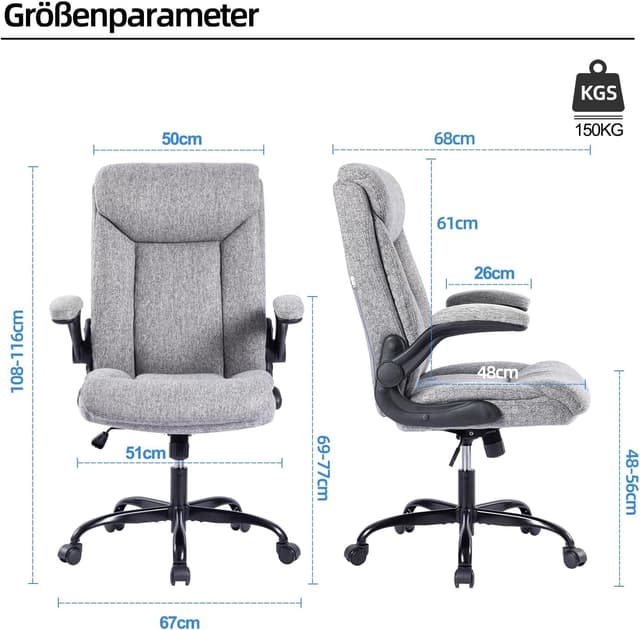 Detalle de MZLEE Ergonomischer Bürostuhl 150 kg