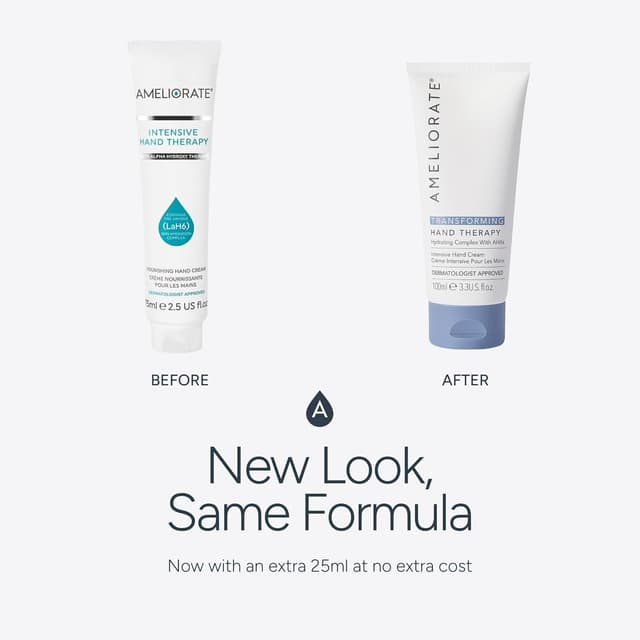 Detalle 2 de AMELIORATE Transforming Hand Therapy 100 ml – exfolierende Handcreme mit Milchsäure (AHA) & Sheabutter für trockene, rissige Hände