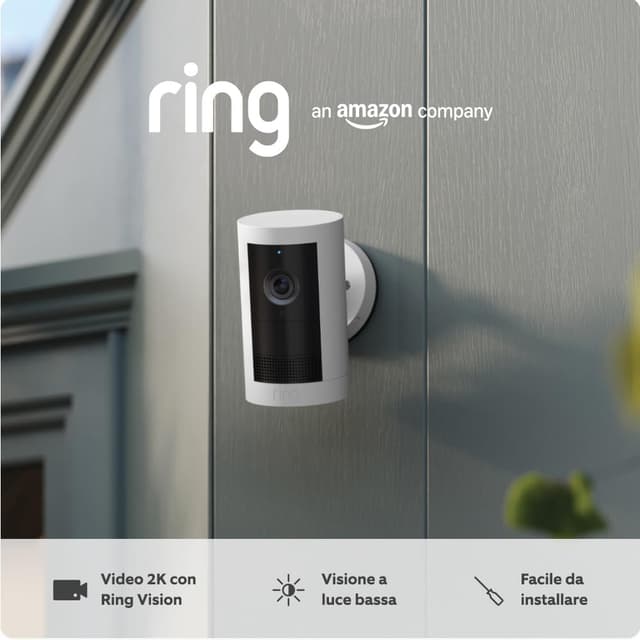 Detalle de Set Ring: videocamera esterna Plus a batteria Outdoor Camera + videocamera interna Indoor Camera 2ª gen.