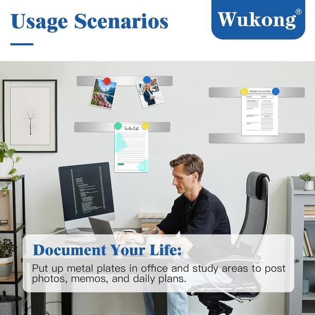 Detalle 2 de Wukong Magnettafel Memotafel 6er-Set (30×3 cm) selbstklebend mit 16 starken Magneten