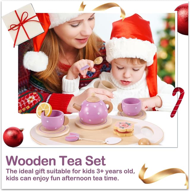 Thumbnail 5 de AOLEVA Wooden Tea Set for Toddlers 3–5
