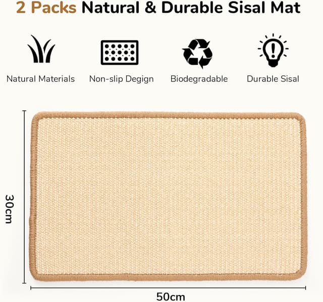 Detalle de FUKUMARU 2-Pack Cat Scratching Mat (Natural Sisal) 50 x 30 cm