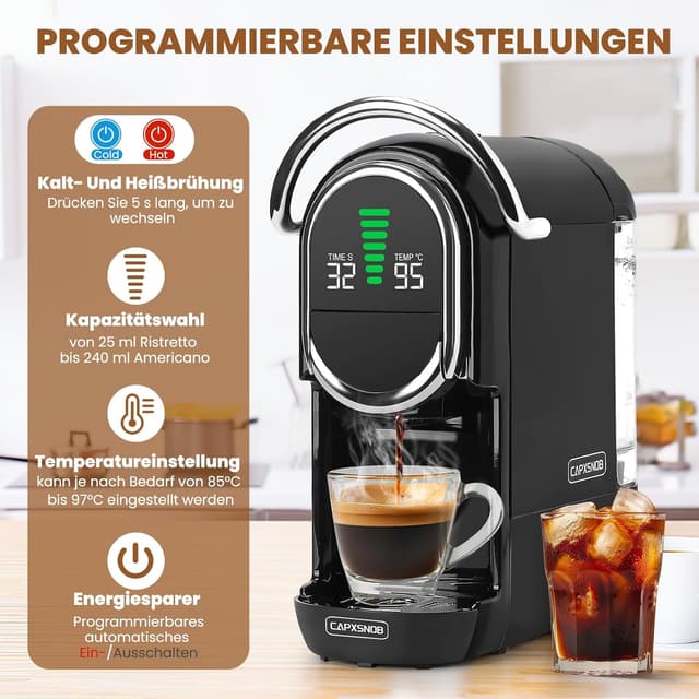 Thumbnail 6 de Magician1 Mini 5in1 Kapselmaschine für Nespresso & Co. (20 bar, 1450 W, LED-Display, Heiß-/Kalt-Modus)