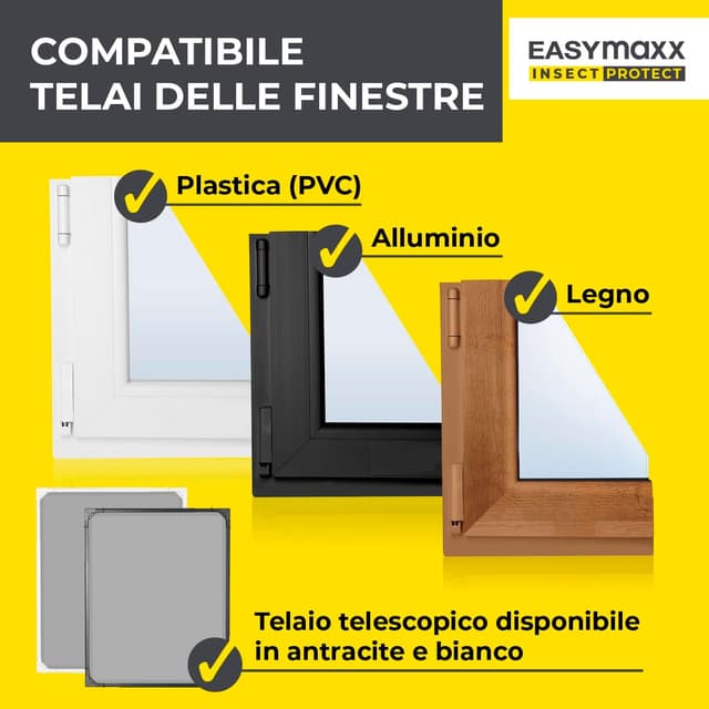 Detalle de EASYmaxx Insect Protect zanzariera telescopica per finestra, rete anti-insetti con telaio premontato (2 pezzi), bianca