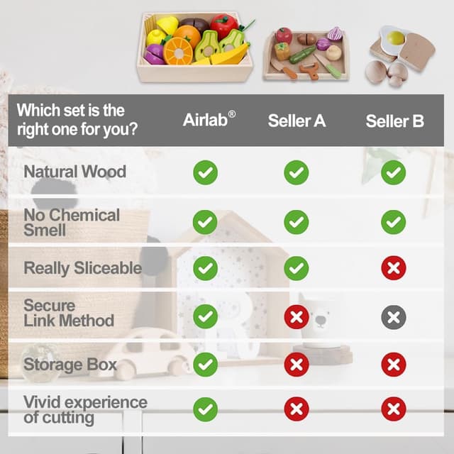 Detalle de Airlab Holz-Schneideset für Kinderküche: Obst zum Schneiden mit Klett-Verbindung