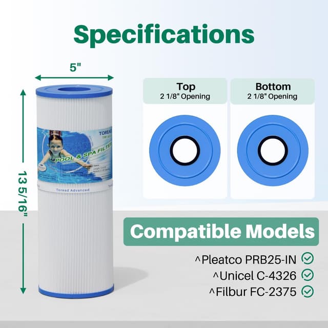 Detalle de TOREAD Hot Tub Filter 25 sq ft 2 pack