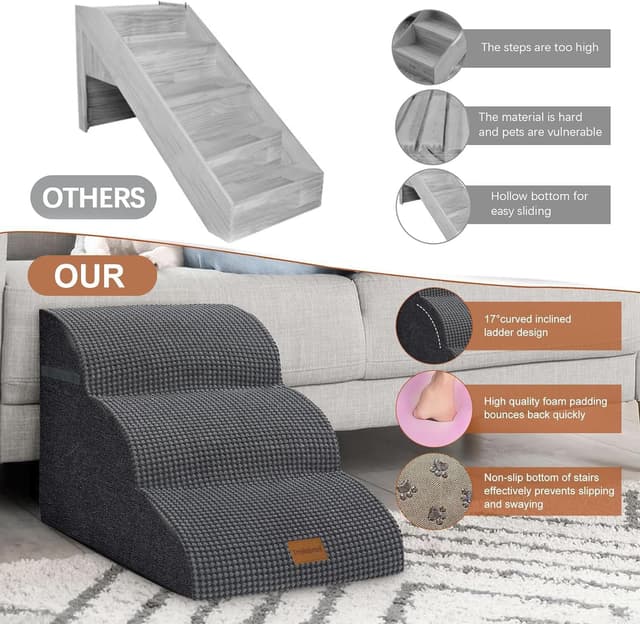 Detalle de Trhillsbrad Escalier Large pour Chien en mousse haute densité – 3 marches (32×60×30 cm)