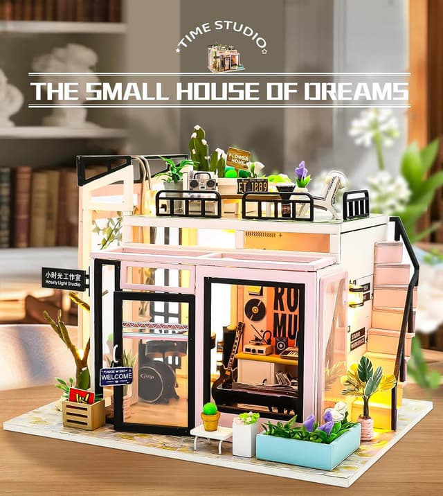 Detalle 2 de Spilay Miniatur Haus „Zeit-Studio“ DIY Miniature House mit LED-Licht (Bastelset im Maßstab 1:24)